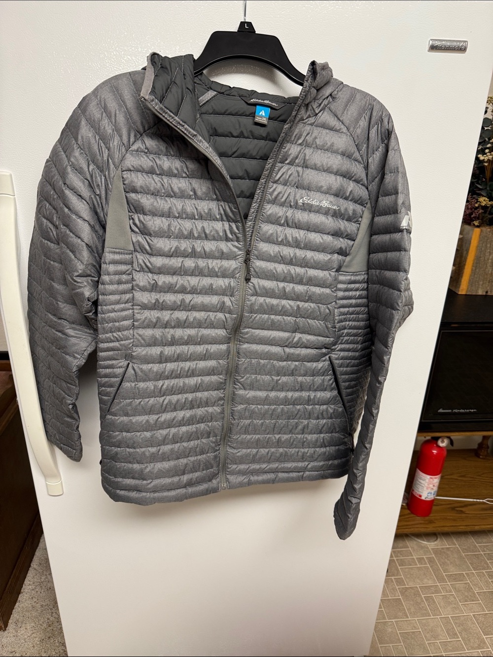 Eddie Bauer Woman’s Pertex Gray Quilted Packable Down Hooded Jacket 2XL